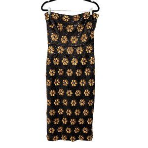 Alex Marie Sequin Black Daisy Floral Midi Dress Removable Straps NWT $218